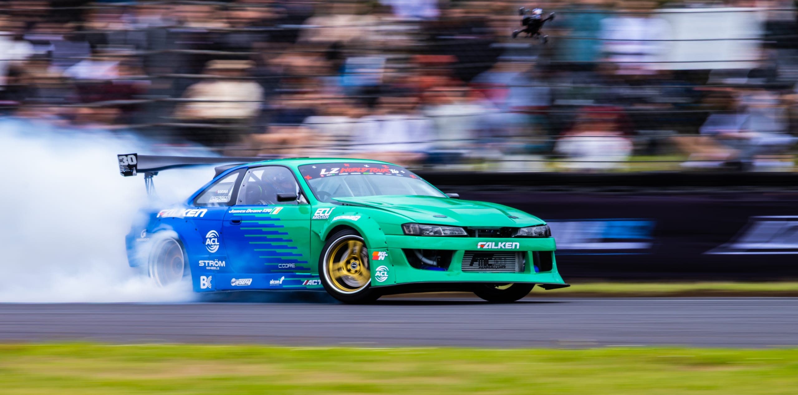 James Deane drifting at AdamLZ World Tour 2026